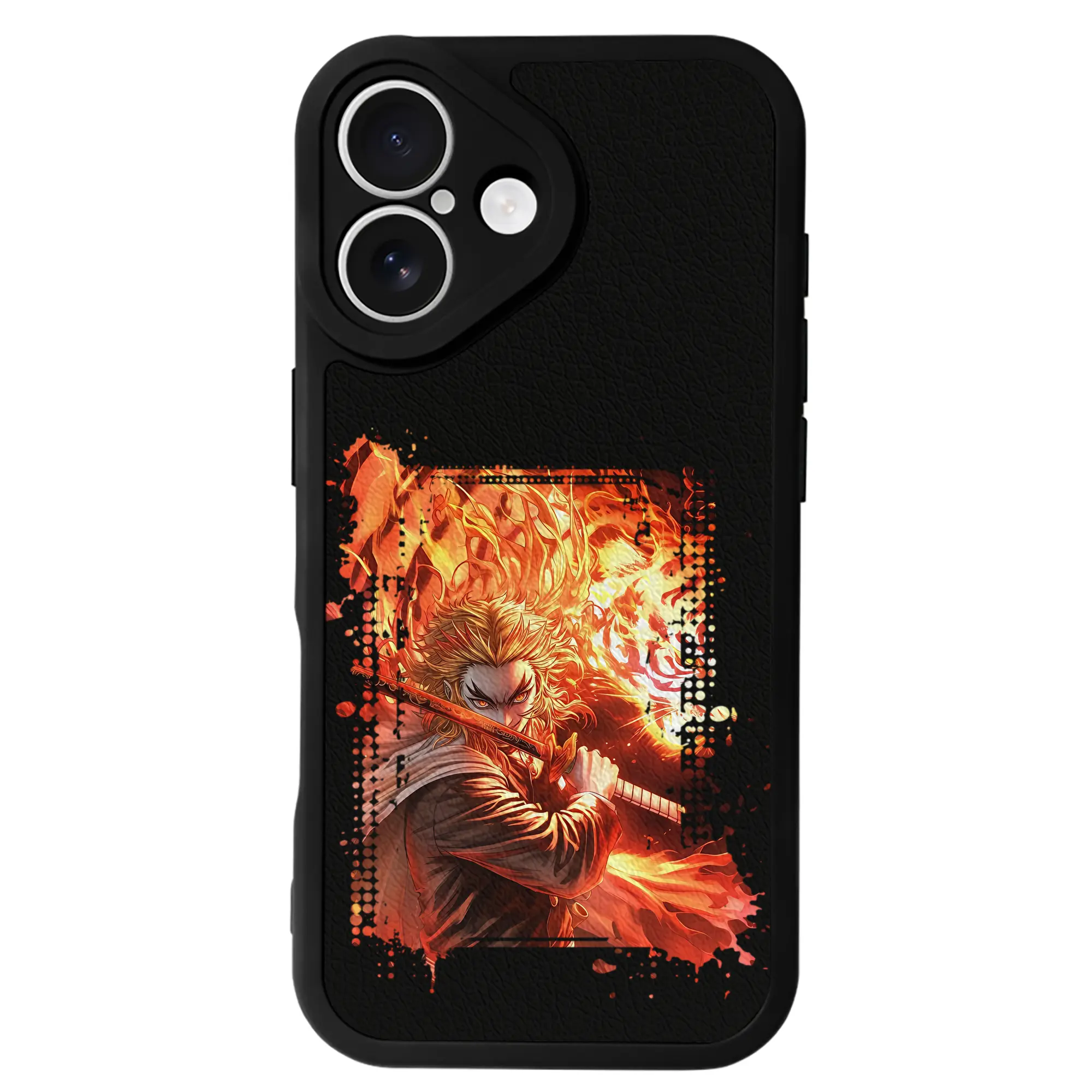 鬼滅の刃 グッズ,煉獄 杏寿郎 - IPhone 16シリーズ対応 ・ シリコンスマホケース ・ レザー調 ・ 高精度フィット ・ 耐衝撃 ・ ワイヤレス充電対応 ・ 精密カット